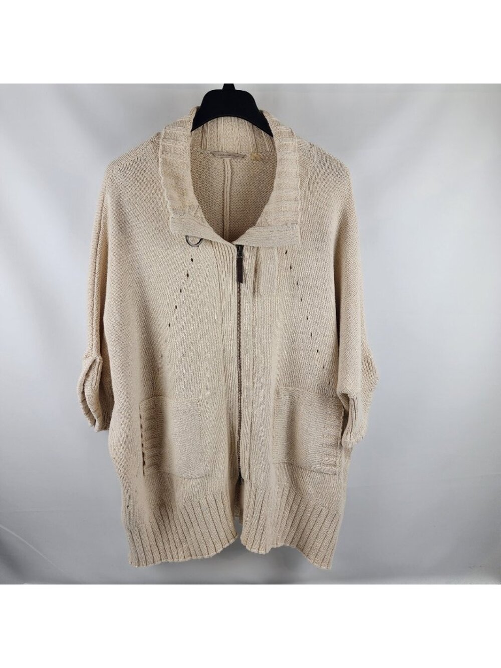 Soft Surroundings Sweater L/XL North Creek Cotton Wool Blend Full Zip Cream